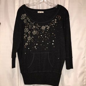 Grey Aerie sweater with flower embroidery
